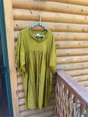 House of Sundar Relaxed Olive Green Smocked Casual Dress